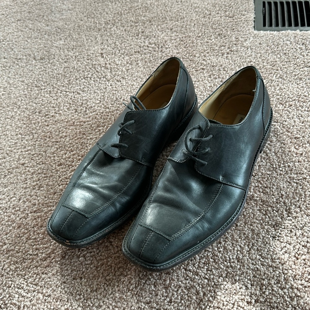 Black full leather dress shoes